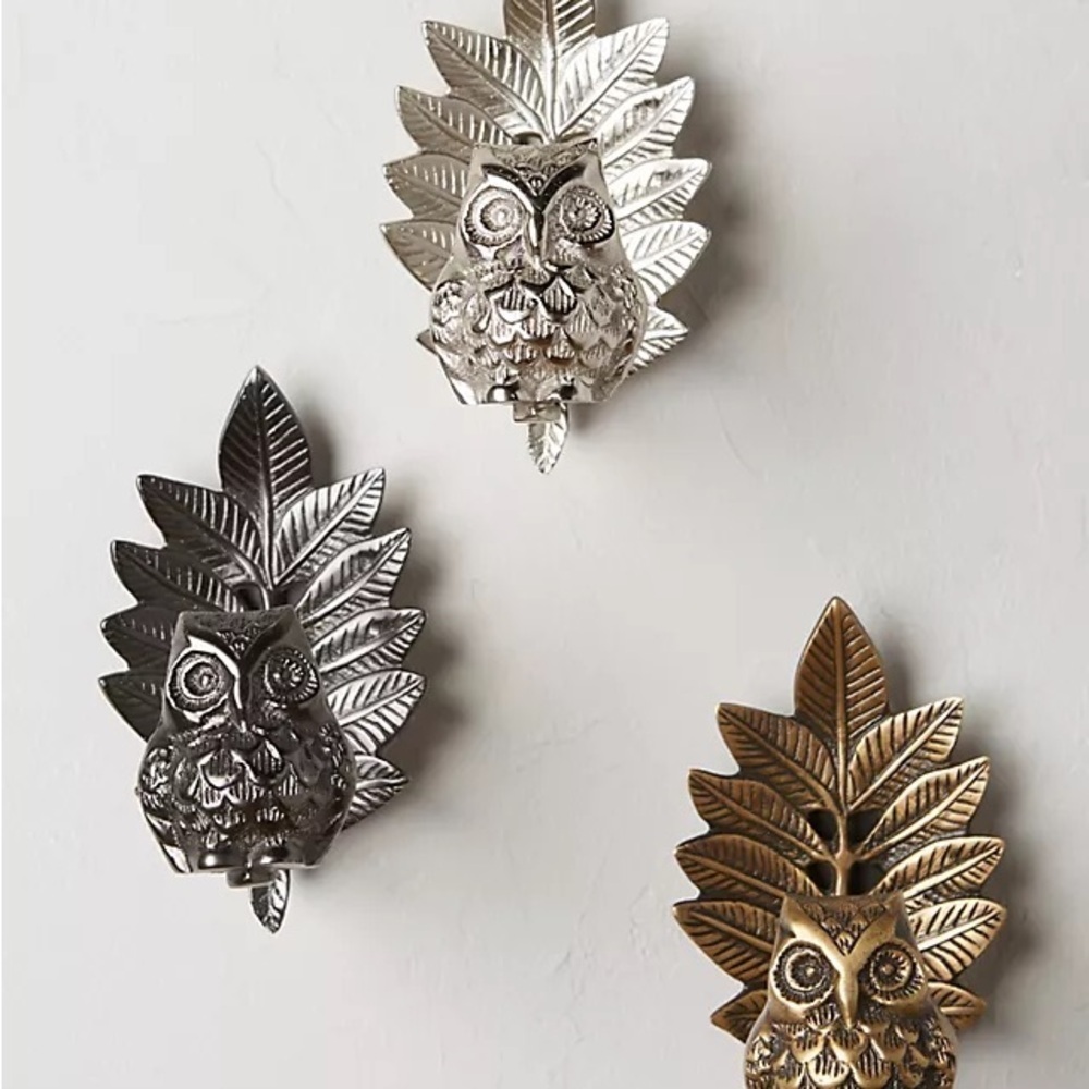Anthropologie Wise Owl Curtain Tie Back New 1 Piece needs 2 screws Silver Owl